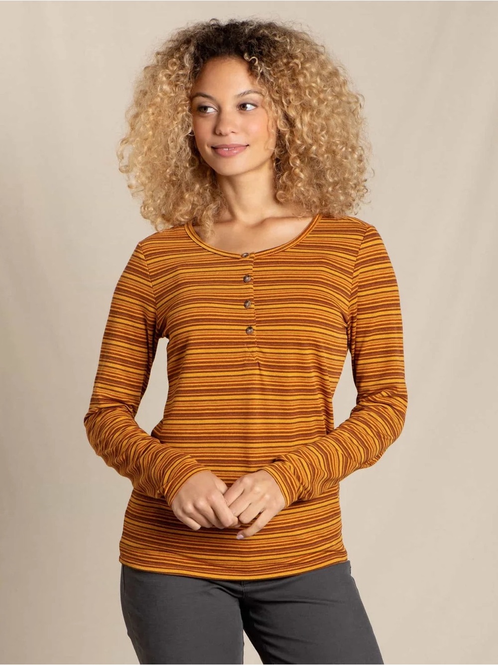 Toad&Co Women’s Piru Henley Longsleeve Shirt Lightweight Multicolor Stripe XL
